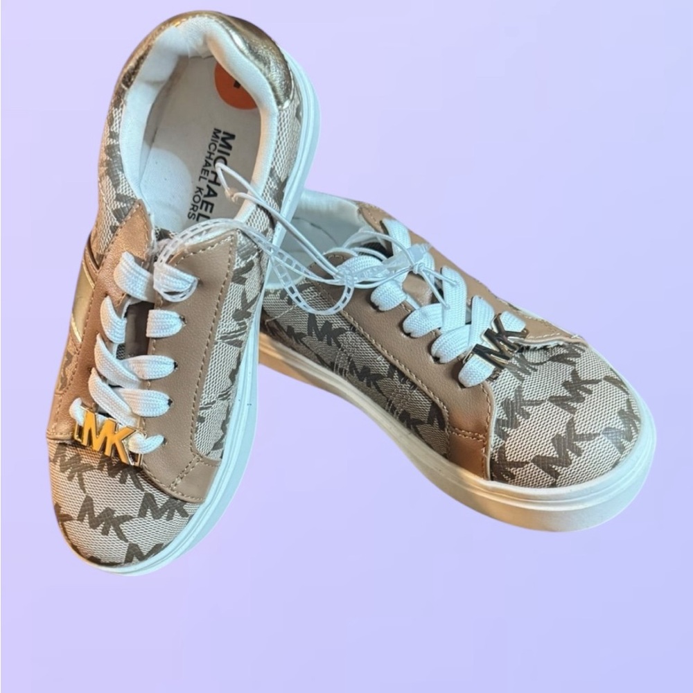 Kids Michael Kors Monogram Sneakers - Gold and White